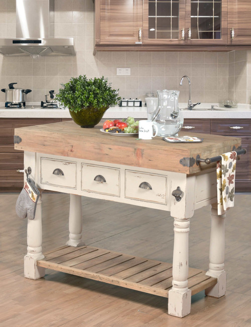 Farmhouse Island Work Console  White Chalk and Natural