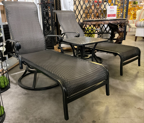 Wyndemere Lounge, Chaise, Set of 3, Swivel Outdoor Aluminum, Woven, Black, Bridgeton Moore Patio