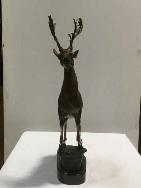 Reindeer Bronze on Marble Base 22.5in