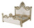 Grand Platine Finish Carved Mahogany Tufted Poster King Bed Close Up Image