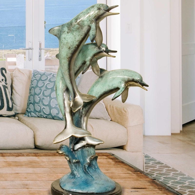 Friends Three Jumping Dolphins on Marble Base 23 Inches Tall